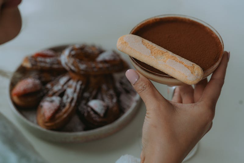Fresh tiramisu dessert with espresso and mascarpone